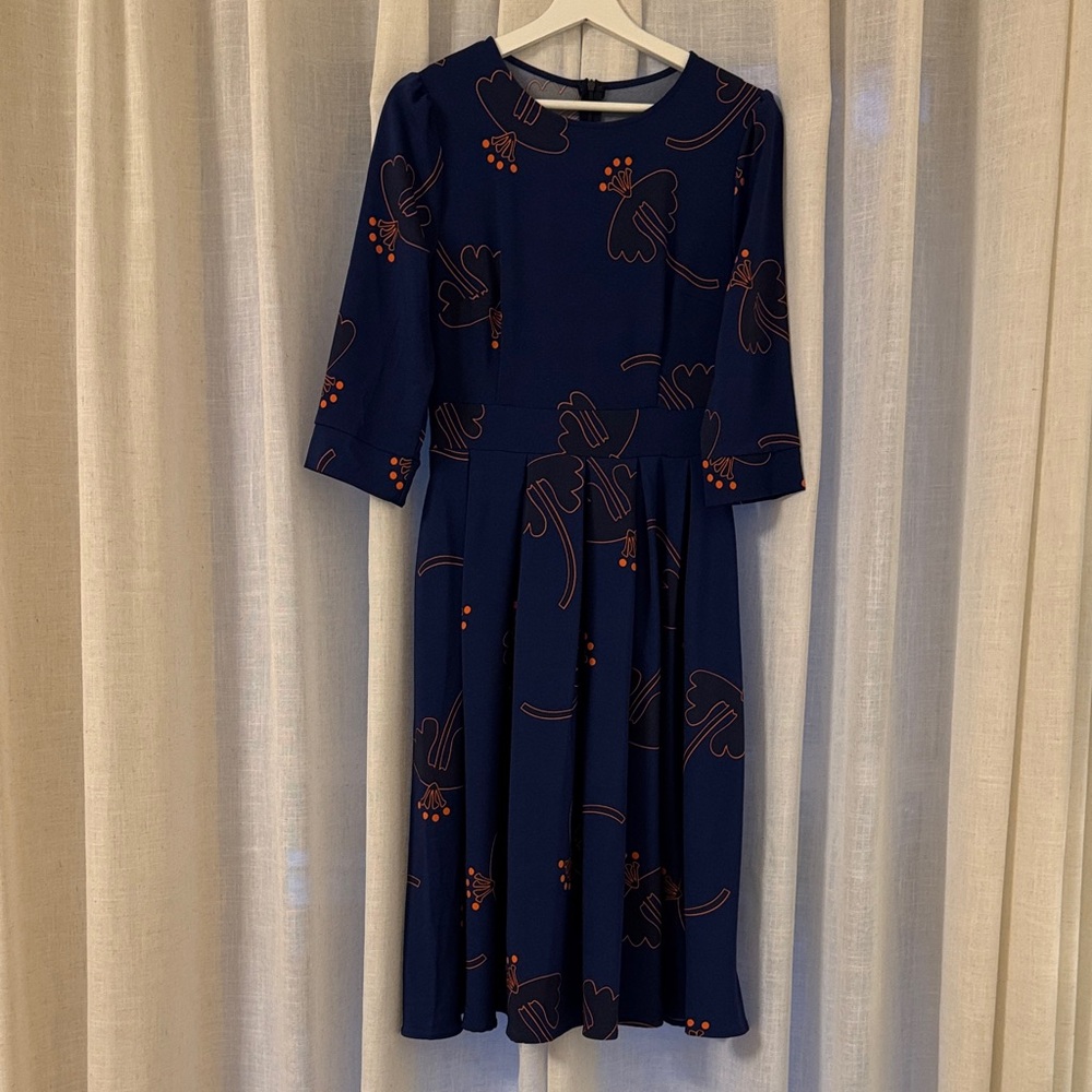 Elegant Navy Dress with Orange Floral Accents